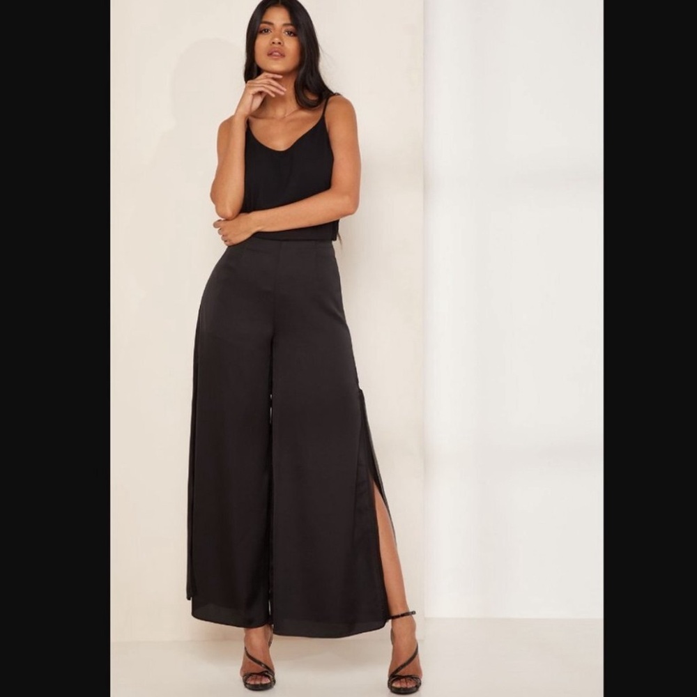 Finders Keepers Black Whisper Wide Leg Side Split Pants.